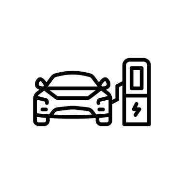 Elektrikli araba için siyah çizgi simgesi