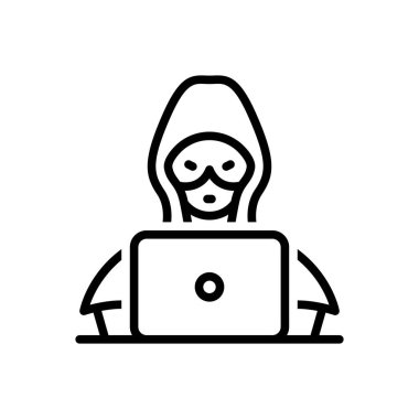 Black line icon for hacker  clipart