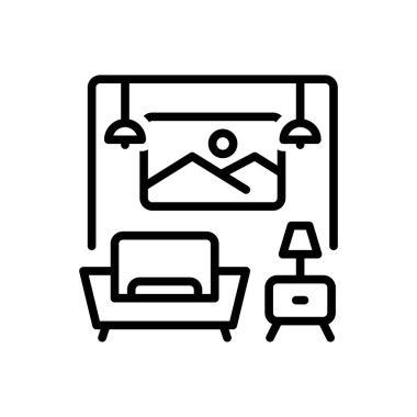 Oturma odası için siyah çizgi simgesi