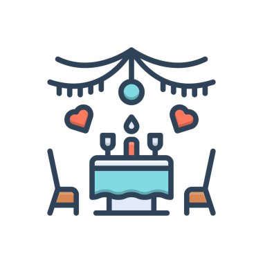 Romantik akşam yemeği için renk resimleme simgesi