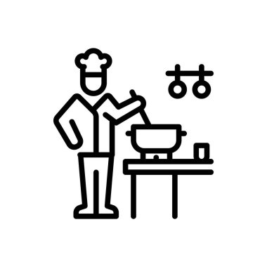 Yemek pişirmek için siyah çizgi simgesi 