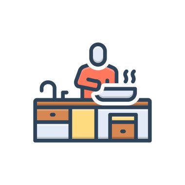 Yemek pişirmek için renk illüstrasyon simgesi 