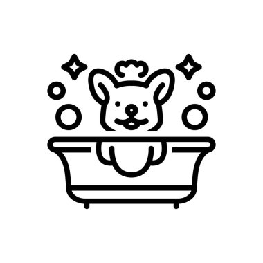 Banyo yapan köpek için siyah çizgi simgesi