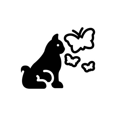 Kedi ve kelebek için siyah sert simge