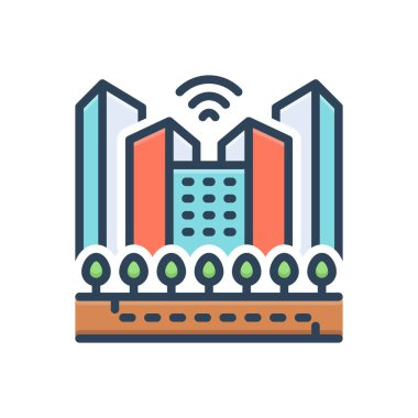 Akıllı şehir için renk resimleme simgesi