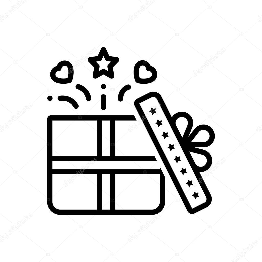 Black line icon for gift