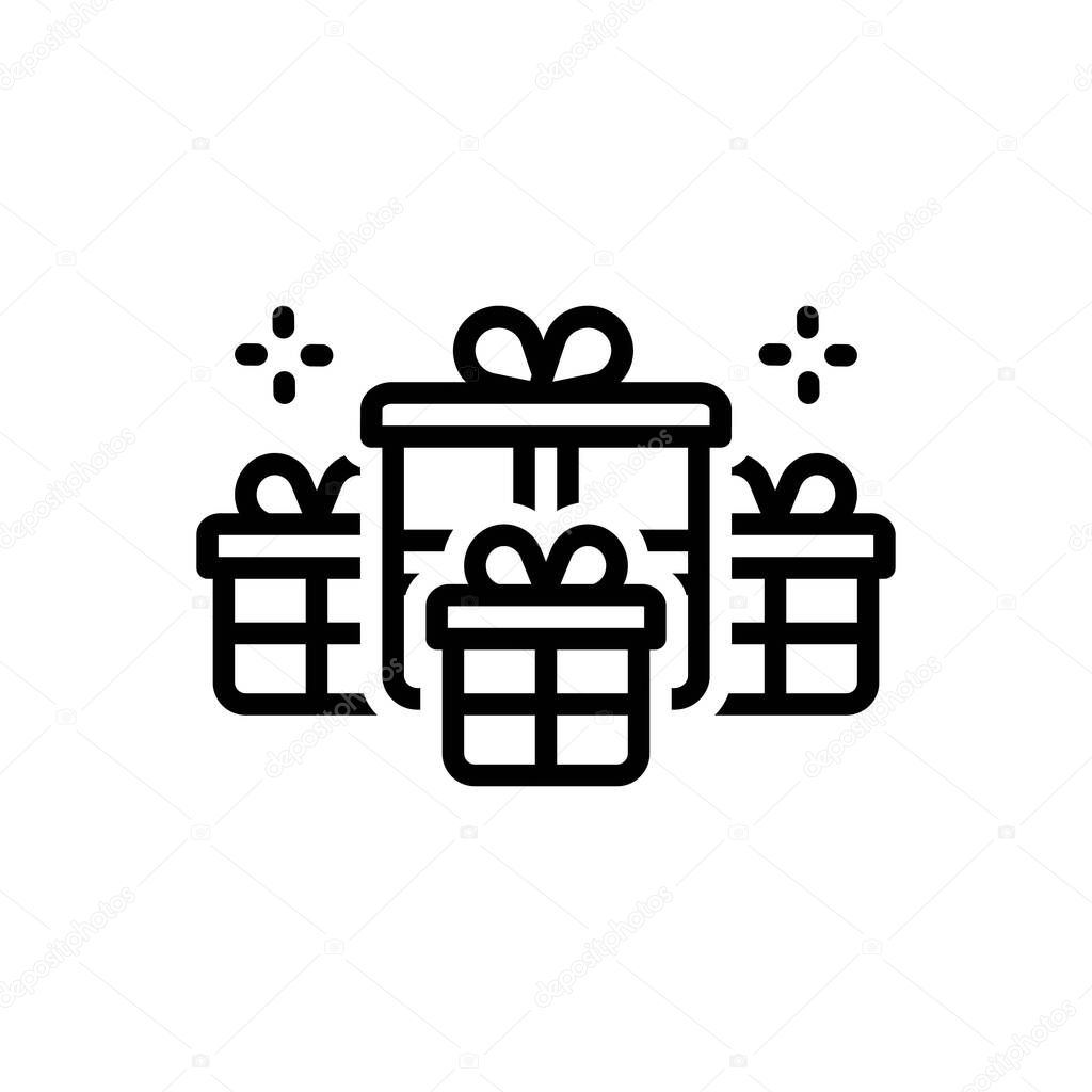 Black line icon for present