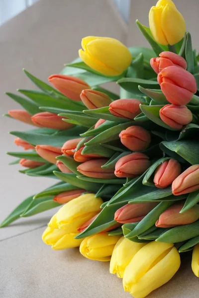 Bouquet Red Yellow Tulips Stock Photo