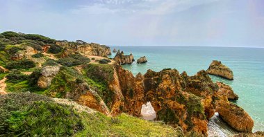 Kayalıkların manzarası, Praia da Rocha, Portimao, Algarve, Portekiz, Avrupa