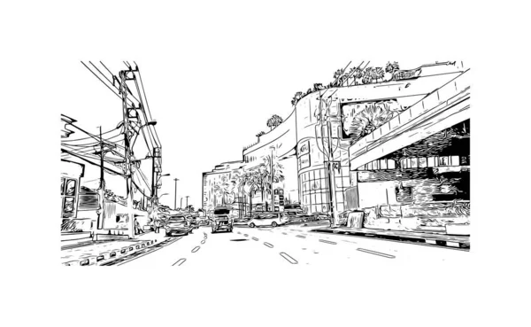 Вид Print Building Орієнтиром Міста Паттайя Місто Таїланді Намальована Вручну — стоковий вектор