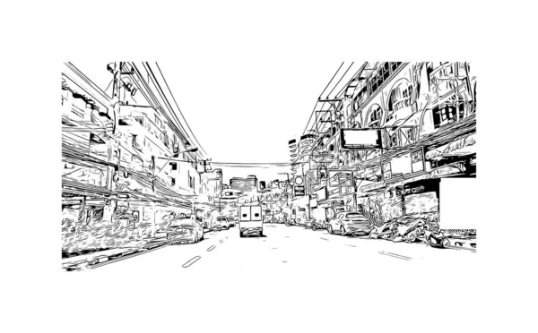 Imprimer Vue Sur Bâtiment Avec Point Repère Ville Pattaya Est — Image vectorielle
