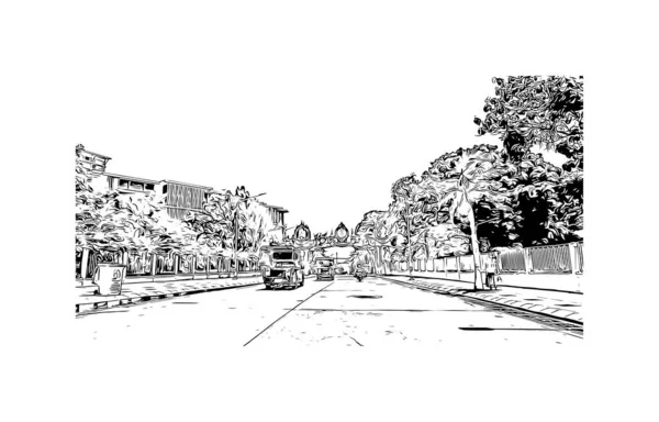 Print Building view with landmark of Pattaya City is the city in Thailand. Vektörde elle çizilmiş çizim çizimi.