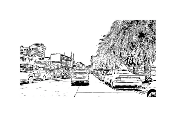 Imprimir Vista Del Edificio Con Punto Referencia Ciudad Pattaya Ciudad — Archivo Imágenes Vectoriales