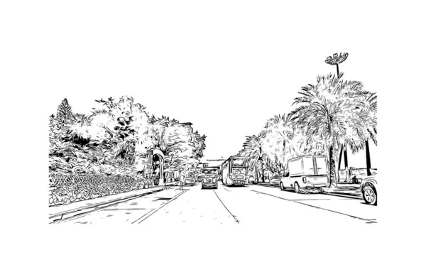 Print Building view with landmark of Pattaya City is the city in Thailand. Vektörde elle çizilmiş çizim çizimi.