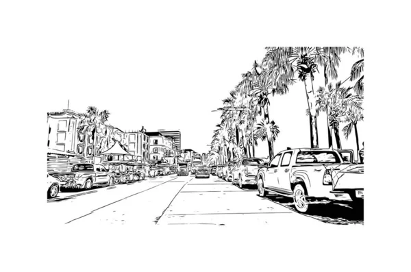 Print Building view with landmark of Pattaya City is the city in Thailand. Vektörde elle çizilmiş çizim çizimi.