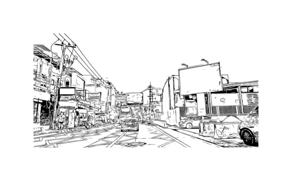 Imprimer Vue Sur Bâtiment Avec Point Repère Ville Pattaya Est — Image vectorielle