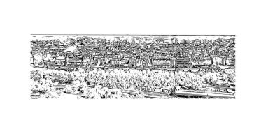 Print Building view of Pau, Fransa 'nın güneybatısında yer alan bir şehirdir. Vektörde elle çizilmiş çizim çizimi.