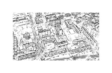 Print Building view of Pau, Fransa 'nın güneybatısında yer alan bir şehirdir. Vektörde elle çizilmiş çizim çizimi.