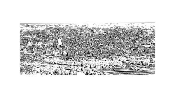 印刷パウのランドマークとビルの景色はフランス南西部の都市です 手描きのスケッチ図ベクトル — ストックベクタ