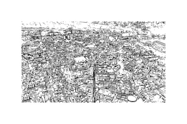 Print Вид Здание Достопримечательностью Город Юго Западе Франции Ручной Рисунок — стоковый вектор