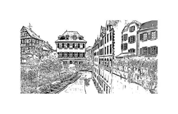 印刷パウのランドマークとビルの景色はフランス南西部の都市です 手描きのスケッチ図ベクトル — ストックベクタ