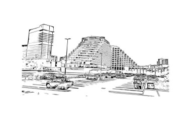 Print Building view with landmark of Perth is the city in Australia. Vektörde elle çizilmiş çizim çizimi.