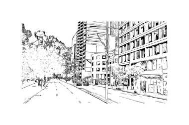 Print Building view with landmark of Perth is the city in Australia. Vektörde elle çizilmiş çizim çizimi.