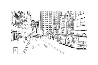 Print Building view with landmark of Perth is the city in Australia. Vektörde elle çizilmiş çizim çizimi.