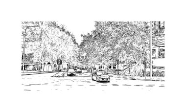 Print Building view with landmark of Perth is the city in Australia. Vektörde elle çizilmiş çizim çizimi.