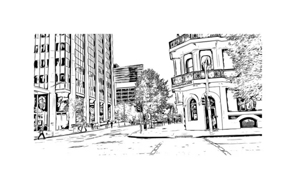 Print Building View Landmark Perth City Australia Hand Drawn Sketch — Stock Vector