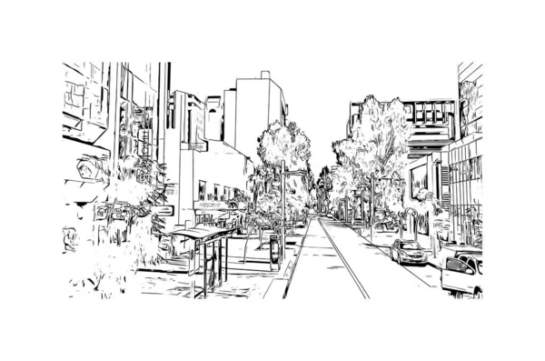 Vytisknout Pohled Budovu Orientačním Bodem Perthu Město Austrálii Ručně Kreslená — Stockový vektor