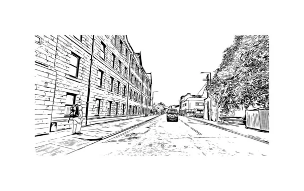 Print Vue Imprenable Sur Perth Est Ville Écosse Illustration Dessinée — Image vectorielle