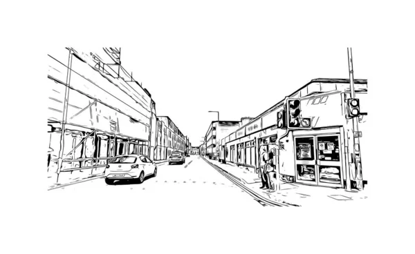 Print Building Vista Com Marco Perth Cidade Escócia Desenho Desenhado —  Vetores de Stock