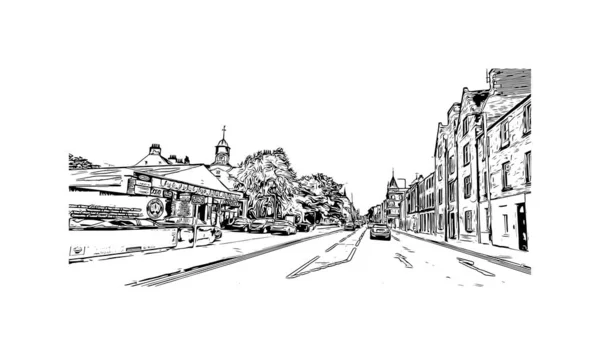 Vytisknout Pohled Budovu Orientačním Bodem Perthu Městem Skotsku Ručně Kreslená — Stockový vektor