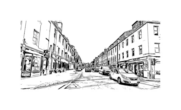 Print Building Vista Com Marco Perth Cidade Escócia Desenho Desenhado — Vetor de Stock