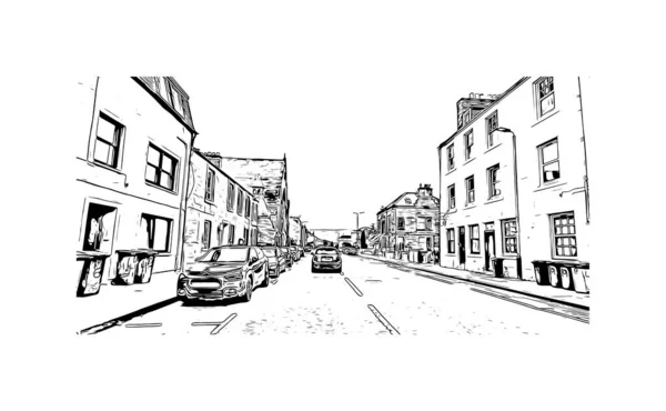 Print Building View Landmark Perth City Scotland Hand Drawn Sketch — Stock Vector