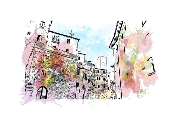 Das Gebäude Mit Dem Wahrzeichen Von Perugia Ist Die Stadt — Stockvektor