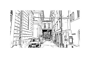 Print Building view with landmark of Perugia is the city in Italy. Vektörde elle çizilmiş çizim çizimi.