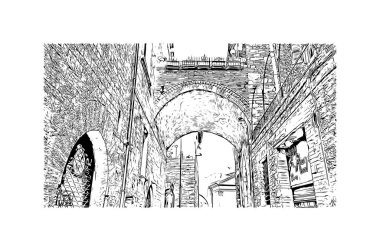 Print Building view with landmark of Perugia is the city in Italy. Vektörde elle çizilmiş çizim çizimi.