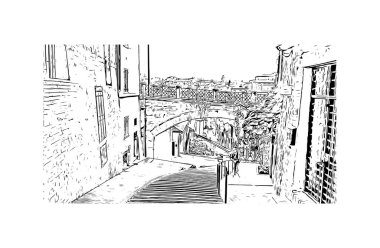 Print Building view with landmark of Perugia is the city in Italy. Vektörde elle çizilmiş çizim çizimi.