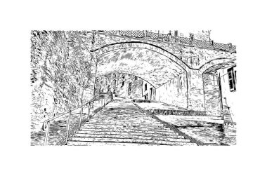 Print Building view with landmark of Perugia is the city in Italy. Vektörde elle çizilmiş çizim çizimi.