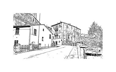 Print Building view with landmark of Perugia is the city in Italy. Vektörde elle çizilmiş çizim çizimi.