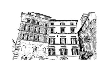 Print Building view with landmark of Perugia is the city in Italy. Vektörde elle çizilmiş çizim çizimi.