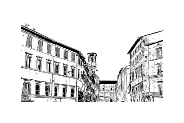 带有佩鲁贾地标的印刷建筑景观是意大利的城市 矢量手绘草图 — 图库矢量图片