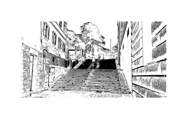 페루자의 랜드마크가 전망은 이탈리아의 도시이다 벡터로 손으로 스케치 — 스톡 벡터