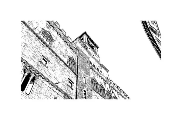 Print Вид Здание Достопримечательностью Перуджи Город Италии Ручной Рисунок Векторе — стоковый вектор