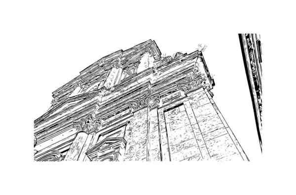 Vytisknout Pohled Budovu Orientačním Bodem Perugia Město Itálii Ručně Kreslená — Stockový vektor