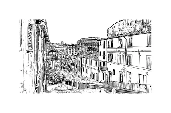 Imprimir Vista Del Edificio Con Hito Perugia Ciudad Italia Dibujo — Vector de stock
