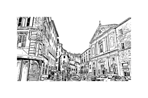 Imprimer Vue Bâtiment Avec Monument Pérouse Est Ville Italie Illustration — Image vectorielle