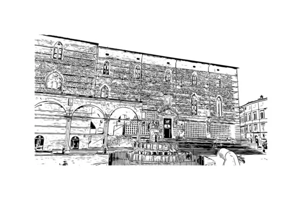 Imprimir Vista Edifício Com Marco Perugia Cidade Itália Desenho Desenhado — Vetor de Stock
